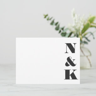 Carte De Correspondance Monogramme moderne minimaliste Mariage noir et bla
