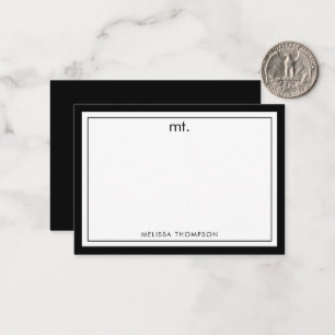 Carte De Correspondance Monogramme moderne minimaliste noir double bordure
