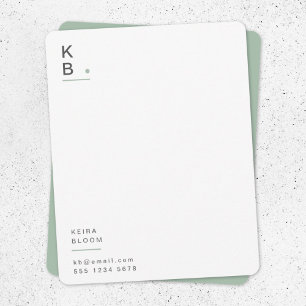 Carte De Correspondance Monogramme moderne Sage vert Scandi minimal