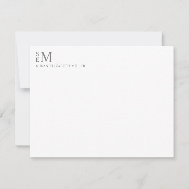 Carte De Correspondance Monogramme moderne Smokey Grey Stationpersonnel (Devant)