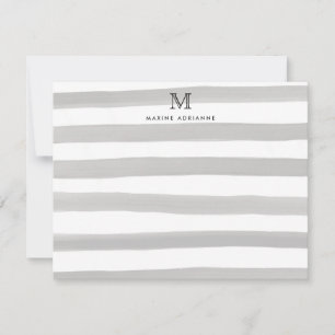 Carte De Correspondance Monogramme Moderne Tendance Gris Rayures Aquarelle