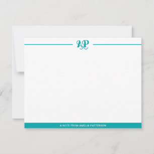 Carte De Correspondance Monogramme moderne Turquoise vert
