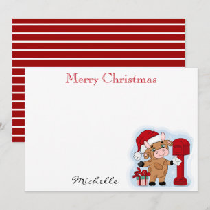 Carte De Correspondance Monogramme Noël Joyeux Vache Personnalisée