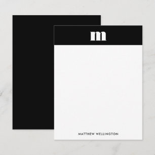 Carte De Correspondance Monogramme noir solide moderne minimal vertical