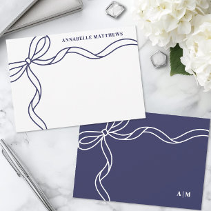 Carte De Correspondance Monogramme personnalisé avec un nœud bleu