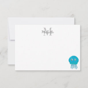 Carte De Correspondance Monogramme personnalisé de méduse de dessin animé 