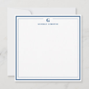 Carte De Correspondance Monogramme Personnalisé Marine Bleu Frontière Stat