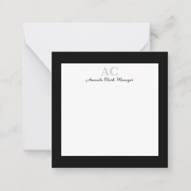 Carte De Correspondance Monogramme personnalisé nom noir et blanc  (Devant)