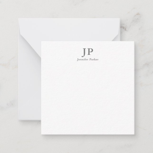 Carte De Correspondance Monogramme professionnel gris blanc chic (Devant)