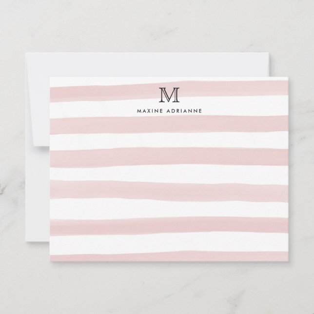Carte De Correspondance Monogramme Rayures Rose Pâle Aquarelle Moderne Chi (Devant)