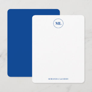 Carte De Correspondance Monogramme rond bleu de la marine classique Nom in