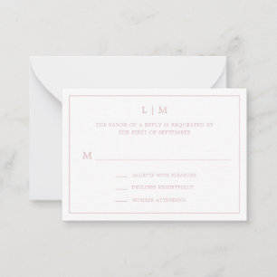 Carte De Correspondance Monogramme rose clair simple mini mariage RSVP