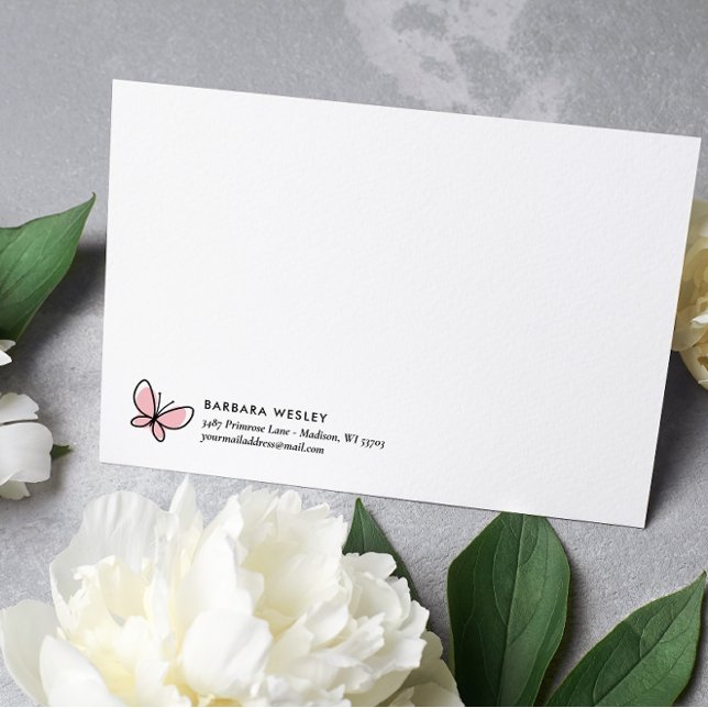 CARTE DE CORRESPONDANCE MONOGRAMME ROSE DOODLE BUTTERFLY (Créateur téléchargé)