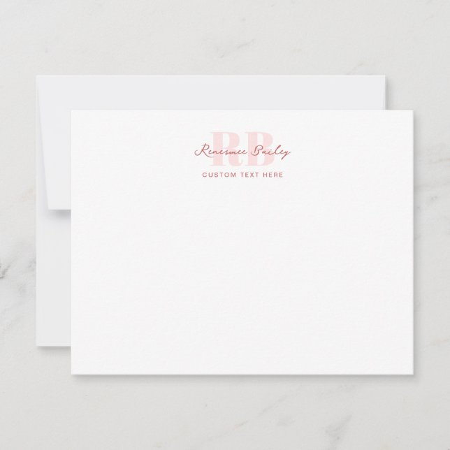 Carte De Correspondance Monogramme rose et blanc minimal (Devant)