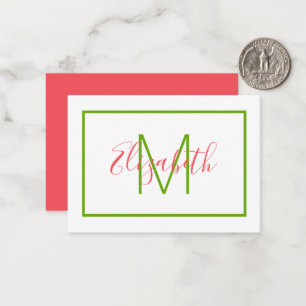 Carte De Correspondance Monogramme rose et vert Preppy