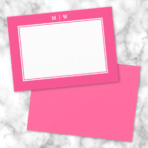 Carte De Correspondance Monogramme simple avec bordure rose vif
