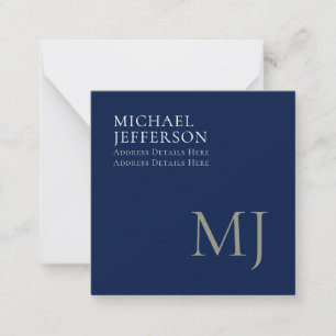 Carte De Correspondance Monogramme simple bleu foncé tendance affaires