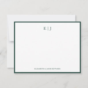 Carte De Correspondance Monogramme Simple de Couple avec Bordure Vert Émer