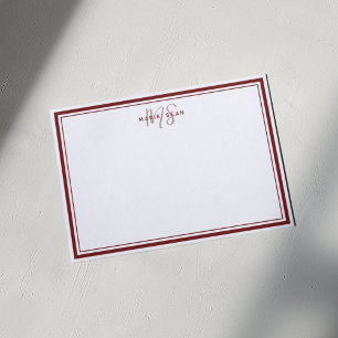 Carte De Correspondance Monogramme simple minimaliste rouge à deux bordure