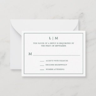 Carte De Correspondance Monogramme vert de forêt simple mini mariage RSVP