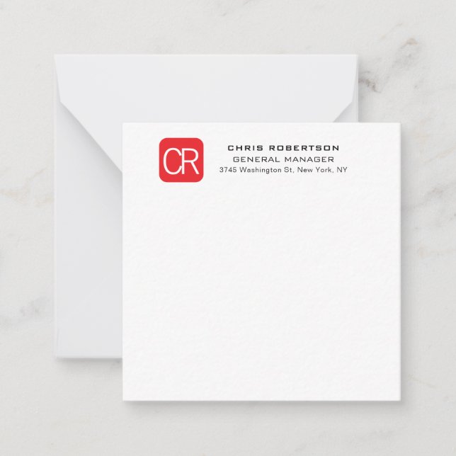 Carte De Correspondance Monogrammed Red White Professional Plain (Devant)