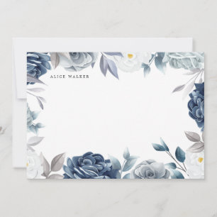 Carte De Correspondance Monographie florale élégante bleu-poussiéreux