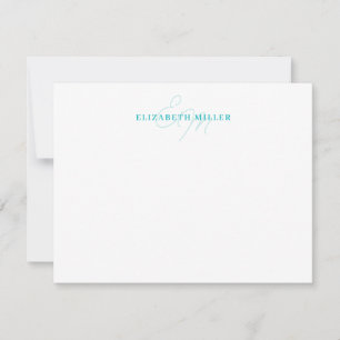 Carte De Correspondance Monorgramme minimaliste Turquoise Vert 2 Script