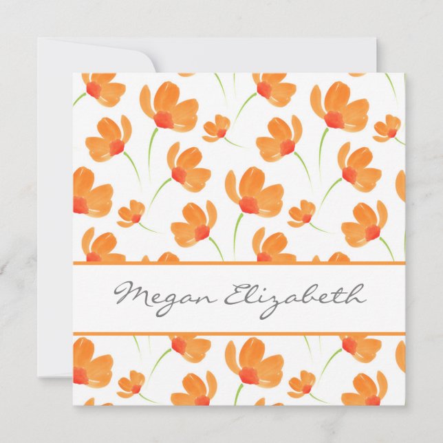 Carte De Correspondance Motif de Poppies d'aquarelle orange (Devant)