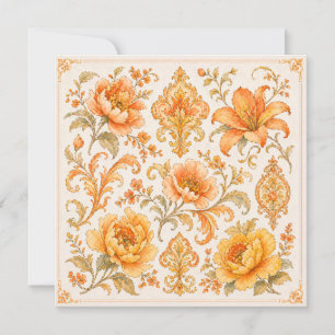 Carte De Correspondance Motif Floral Baroque Vintage – Orange Chaud / Or