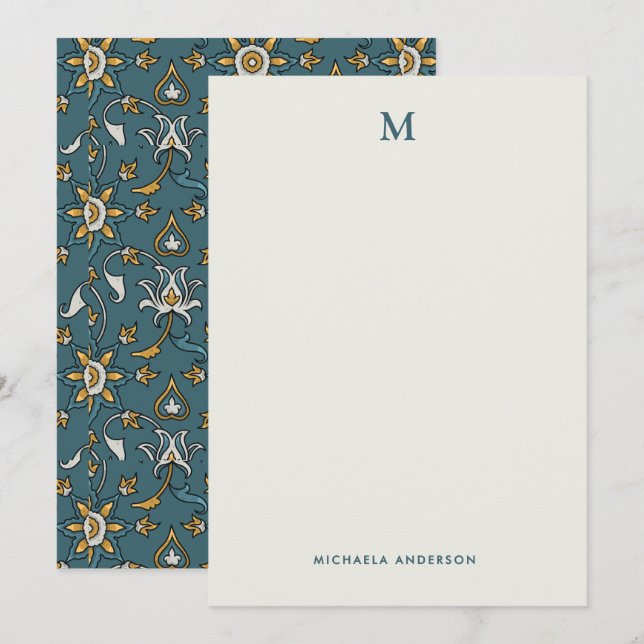 Carte De Correspondance Motif Floral moderne Monogramme & Nom (Devant / Derrière)