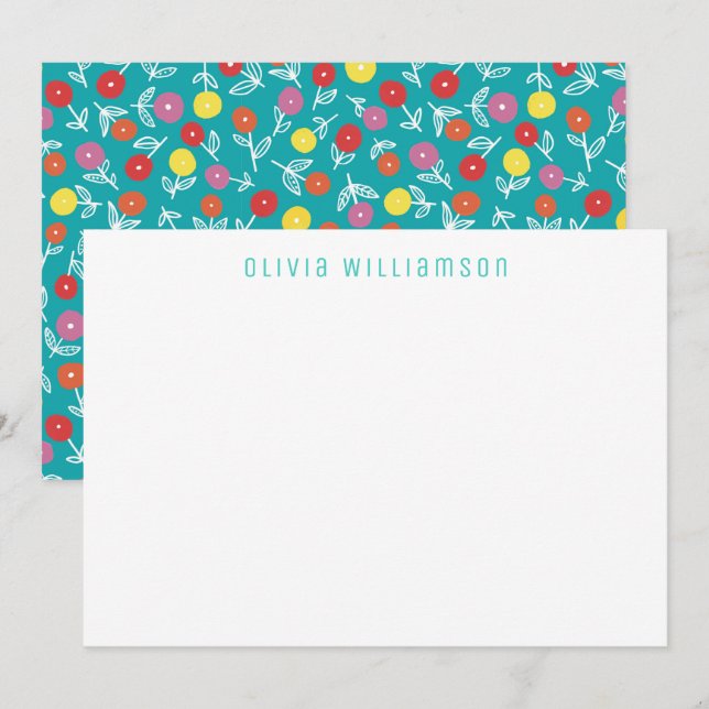 Carte De Correspondance Motif floral turquoise mignon (Devant / Derrière)