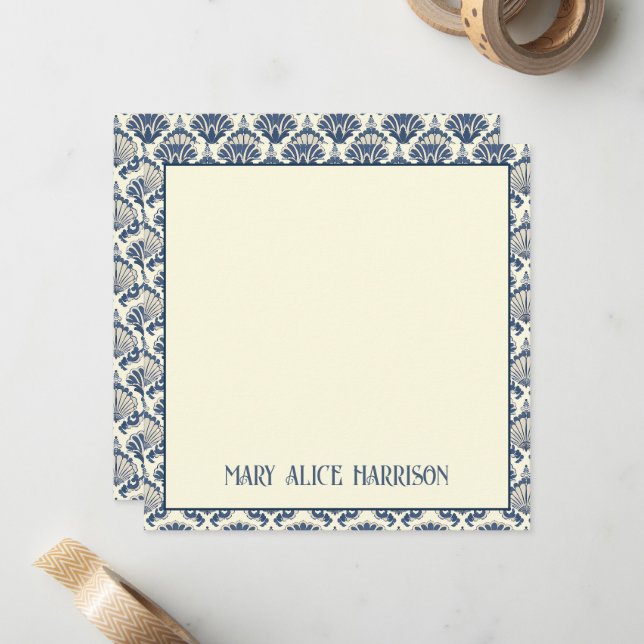 Carte De Correspondance Motif marine bleu et crème (Devant/Arrière en situation)