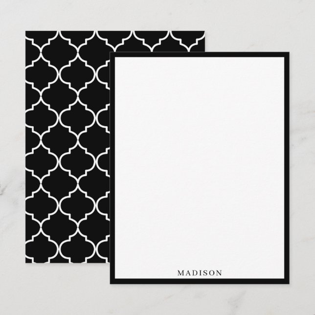 Carte De Correspondance Motif marocain méditerranéen noir et blanc (Devant / Derrière)