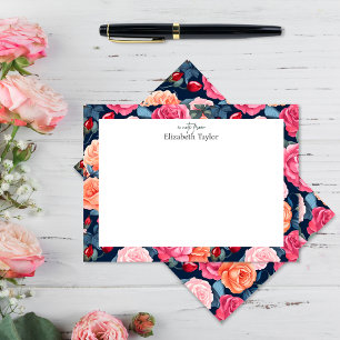 Carte De Correspondance Motif Rose rouge rose orange