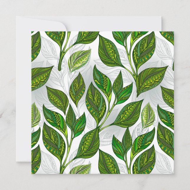 Carte De Correspondance Motif sans couture avec Feuilles de thé vert (Devant)