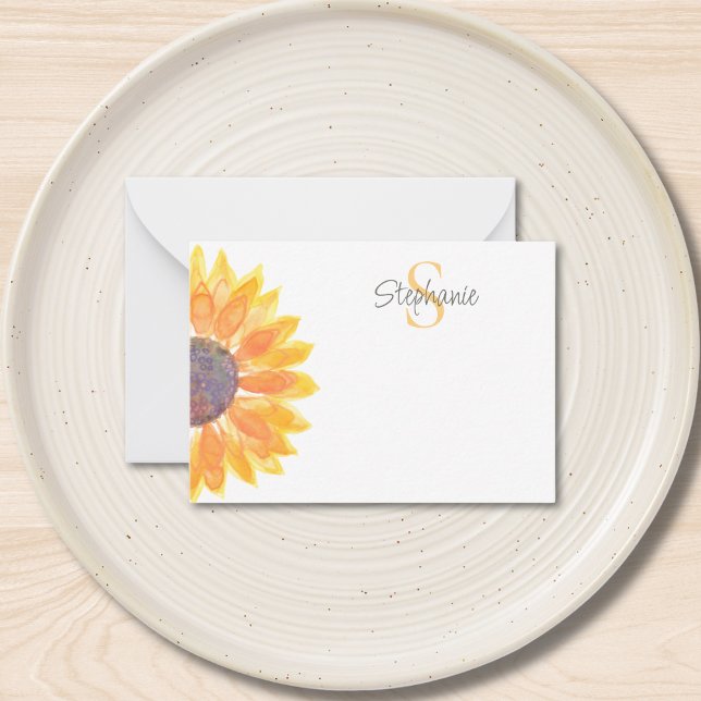 Carte De Correspondance Name Monogram Yellow Sunflower  (Créateur téléchargé)