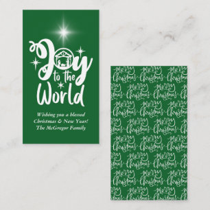 Carte De Correspondance Noël Nativité Joy Green & White Salutation