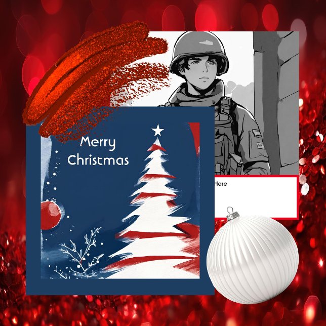 Carte De Correspondance Noël Patriotique Militaire USA (Modern Patriotic Design -  Unique Art by Pansylee for Pretty Postals - Mail Made Modern)