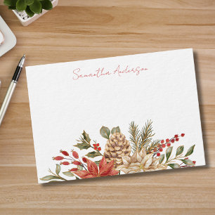 Carte De Correspondance Noël personnalisé Fleur de pin rouge
