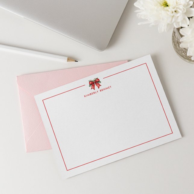 CARTE DE CORRESPONDANCE NOËL ROUGE RUBAN COQUETTE GUI PERSONNALISÉ (Créateur téléchargé)