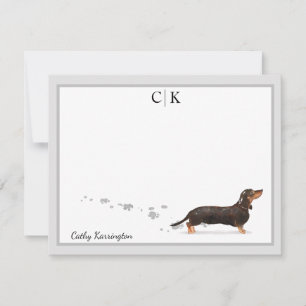 Carte De Correspondance Noir Dachshund Gris Monogramme de bordure Votre no