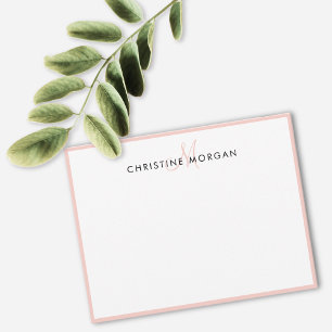 Carte De Correspondance Noir rose simple chic minimaliste nom monogramme
