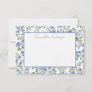 Carte De Correspondance Nom aquarelle florale bleue