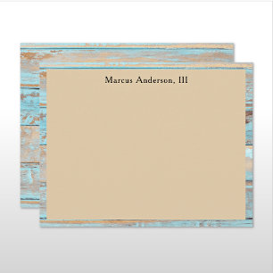 Carte De Correspondance Nom    Cadre en bois patiné turquoise