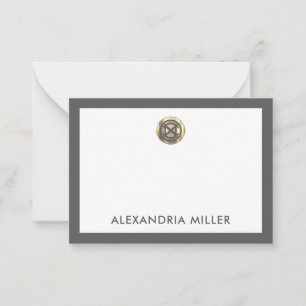 Carte De Correspondance Nom de l'emblème d'or élegant minimal Gris blanc