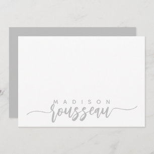 Carte De Correspondance Nom de script moderne Gris personnalisé