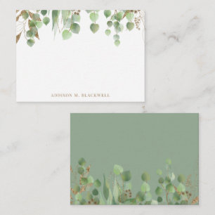 Carte De Correspondance Nom des Feuilles d'or et d'eucalyptus vert