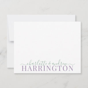Carte De Correspondance Nom du couple Mariage Monogram Pastel Purple Green