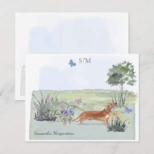 Carte De Correspondance Nom du monogramme de papillon de chien de chien Br