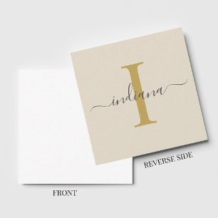 Carte De Correspondance Nom du monogramme Gris d'or Lettré à la main initi